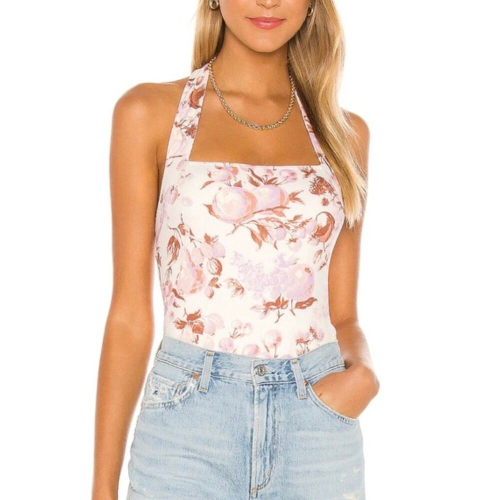 Paige Nola Halter Bodysuit in Mecca Orange Floral Size L Revolve NWOT